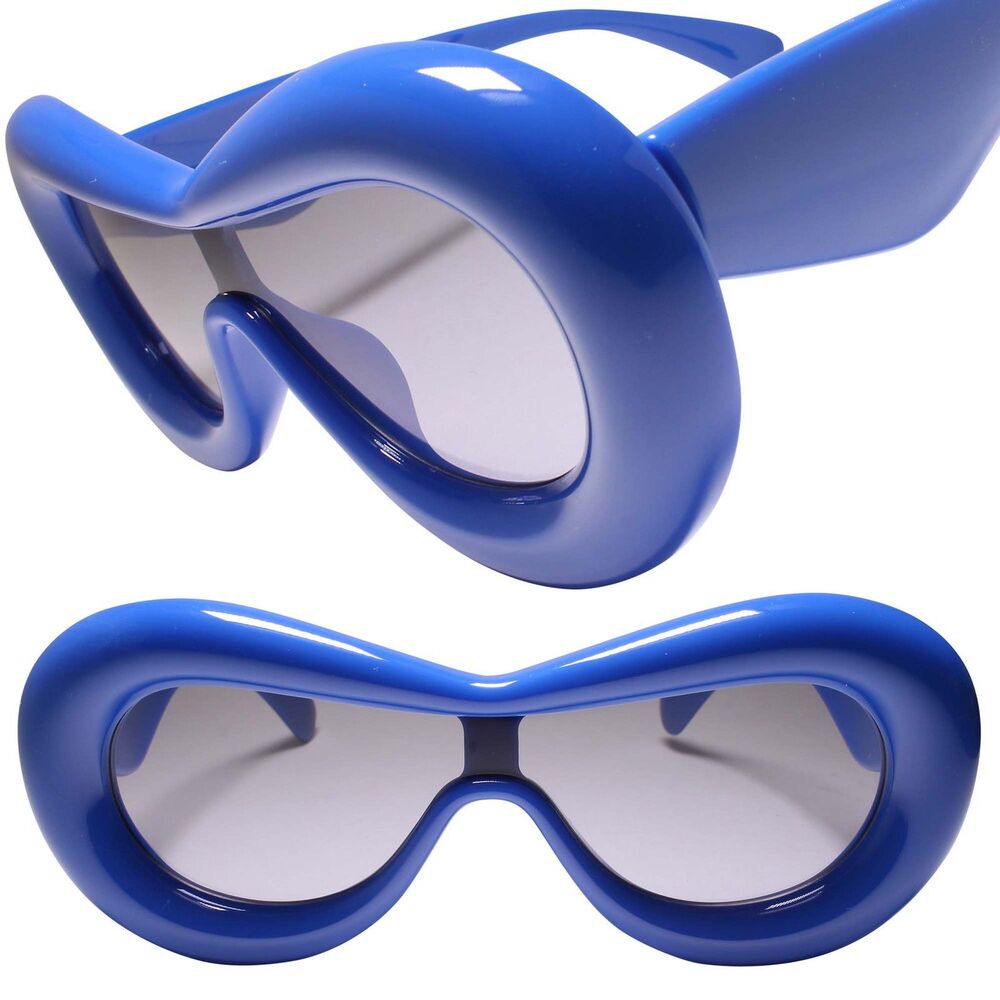Unique High-End Chic Oversized Inflated Thick Frame Oval Blue Womens Sunglasses